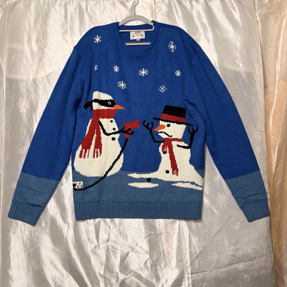 Daisys Boutique Men’s Naughty Snowmen Christmas Sweater Navy Blue X-Large